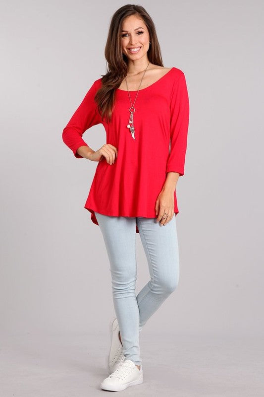 98 SQ {Play It Again} Red 3/4 Sleeve Solid Top PLUS SIZE 1X 2X 3X