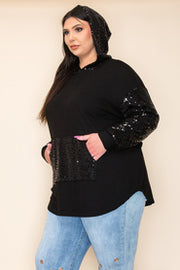 62 HD [Unstoppable Energy} VOCAL Black Sequined Hoodie With  Kangaroo Pocket