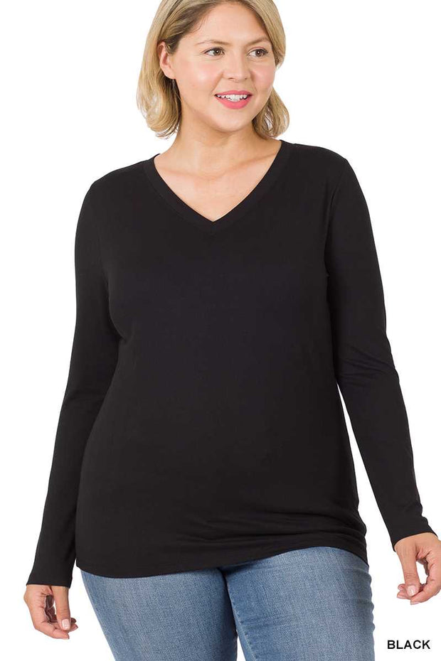 60 SLS {Keep You Happy} Black V-Neck Top PLUS SIZE 1X 2X 3X