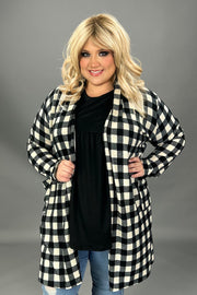 SALE!! 54 OT-G {Need You Always} Ivory/Black Check Print Cardigan  PLUS SIZE 1X 2X 3X 4X 5X