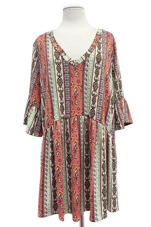 1-  34 PQ [Pumpkin Fair} Orange Green Paisley Babydoll Tunic EXTENDED PLUS SIZE 1X  2X 3X 4X 5X