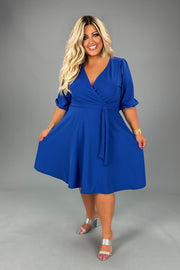 71 SSS-V {Finding My Peace} Royal Blue V-Neck Dress w/Belt PLUS SIZE 1X 2X 3X