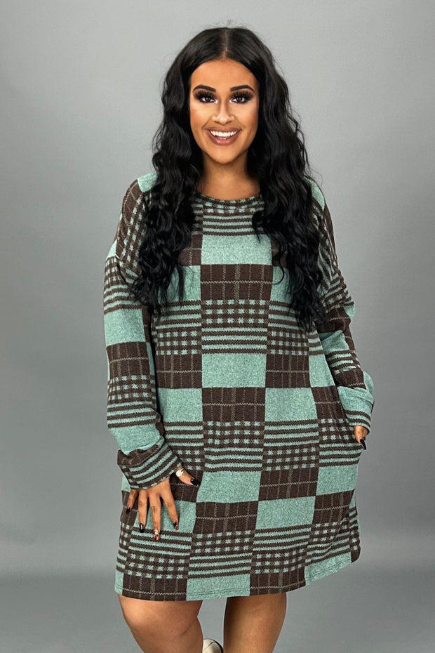 41 PLS {Love At First Sight} MInt/Brown Checkered Dress PLUS SIZE XL 2X 3X