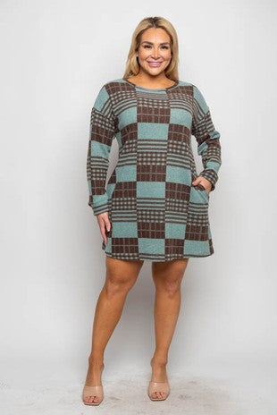 41 PLS {Love At First Sight} MInt/Brown Checkered Dress PLUS SIZE XL 2X 3X