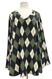 SALE!! 27 PLS {Focused Fashion} Green/Black Diamond Print Top EXTENDED PLUS SIZE 3X 4X 5X