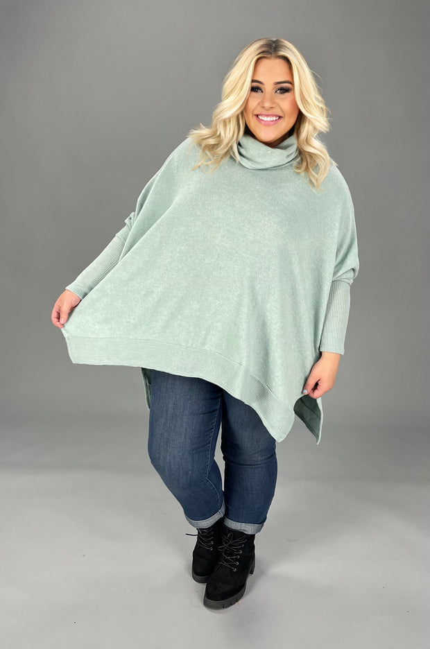 SALE!! 38 SLS-A {Cozy Feelings} Lt. Green Cowl Neck Fleece Top PLUS SIZE XL 2X 3X