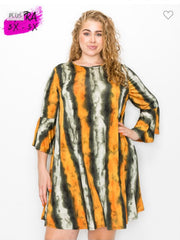 1- 34 PQ {Wishful Heart} Orange/Olive Stripe Print Dress EXTENDED PLUS SIZE 1X 2X 3X 4X 5X