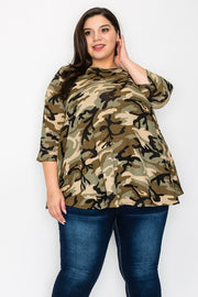 30 PQ {Officer In Charge} Green Camo Waffle Knit Top PLUS SIZE XL 2X 3X