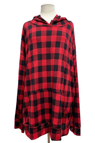 1-37 HD {Great Adventures} Red/Black Small Plaid Hoodie EXTENDED PLUS SIZE 3X 4X 5X