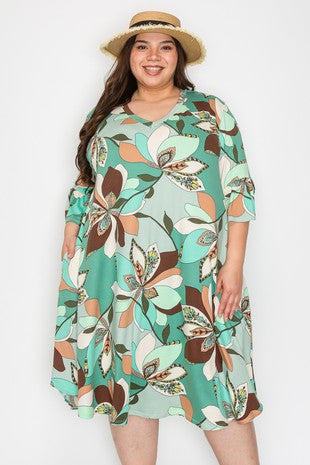 20 PSS {Memory Of You} Sage Lg Floral V-Neck Dress EXTENDED PLUS SIZE 4X 5X 6X