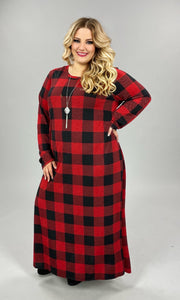 LD-A {The Answer} Red Plaid Long Dress PLUS SIZE 1X 2X 3X