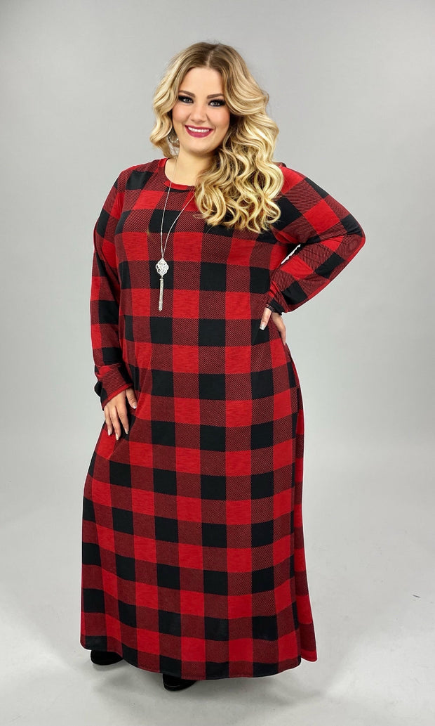 SALE LD A The Answer Red Plaid Long Dress PLUS SIZE 1X 2X 3X Curvy Boutique Plus Size Clothing