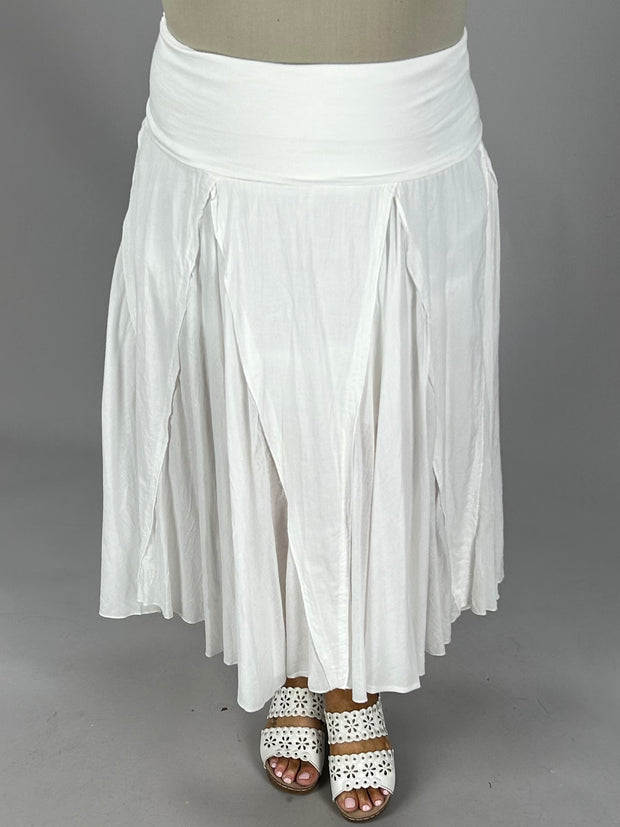BT-U Solid White Flare  Skirt with Elastic Waist & Mini Lining   PLUS SIZE 1X 2X 3X
