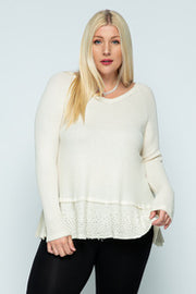 49 SD {Seasonal Sophistication} VOCAL Cream Waffle Knit Top w Ruffle PLUS SIZE XL 2X 3X