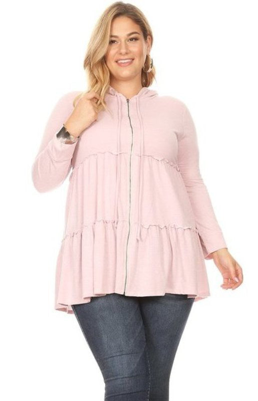 32 OT {Love Unscripted} Dusty Pink Tiered Jacket w Hood PLUS SIZE 1X 2X 3X