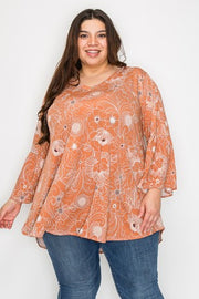 SALE!! 32 PQ {Dress With Confidence} Brown Floral V-Neck Tunic EXTENDED PLUS SIZE 3X 4X 5X (True to Size)