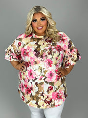 20 PSS {Perfect Blossom} Pink Floral Tulip Sleeve Tunic EXTENDED PLUS SIZE 4X 5X 6X