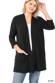 51 OT {Need A Reason} Zenana Black Cardigan w/Pockets PLUS SIZE 1X 2X 3X