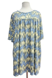 SALE!! 30 PSS {Positive Influence} Yellow/Blue Zig-Zag Print Top EXTENDED PLUS SIZE 4X 5X 6X  (Size Up 1 Size)