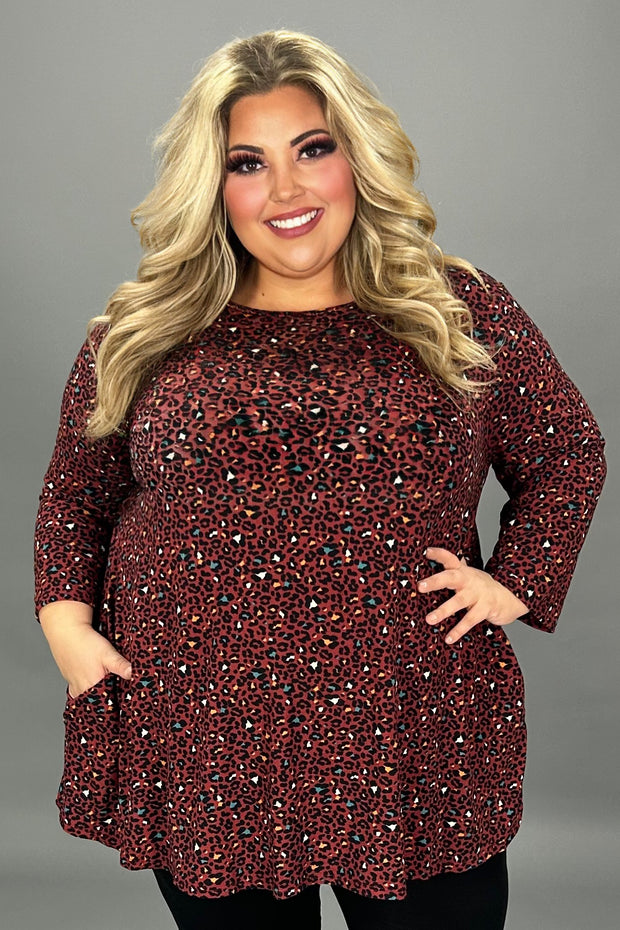 SALE!! 31 PQ {Fervently Fierce} Burgundy Leopard Print Top EXTENDED PLUS SIZE 3X 4X 5X