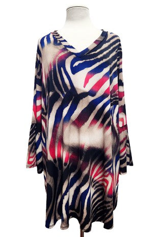 SALE!!1-25 PQ {Easy To Style} Taupe Navy Pink Print V-Neck Tunic EXTENDED PLUS SIZE 3X 4X 5X