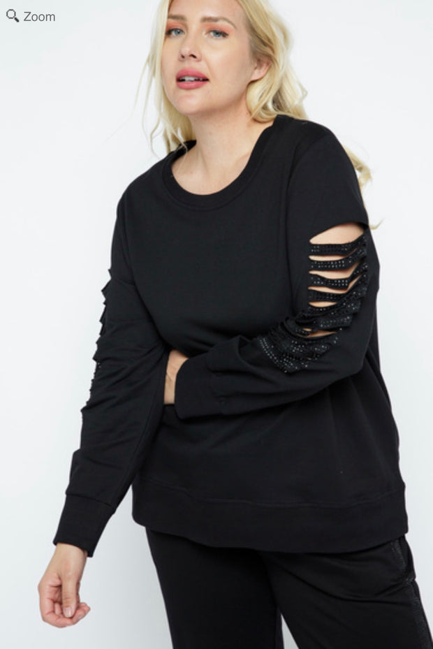 35 SD {Coming Your Way} VOCAL Black Laser Cut Sleeve Top w/Stones PLUS SIZE XL 2X 3X