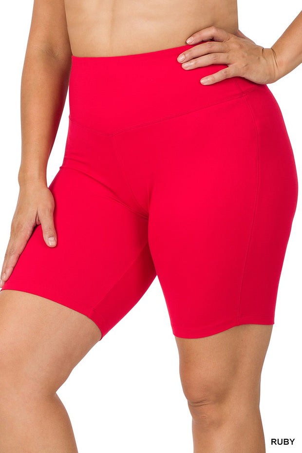 LEG-69 {Feeling Fit} Ruby Red Biker Shorts w/Wide Waistband PLUS SIZE 1X 2X 3X