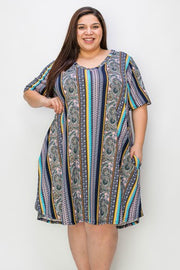 15 PSS {In Good Graces} Navy Paisley Stripe Print Dress EXTENDED PLUS SIZE 4X 5X 6X