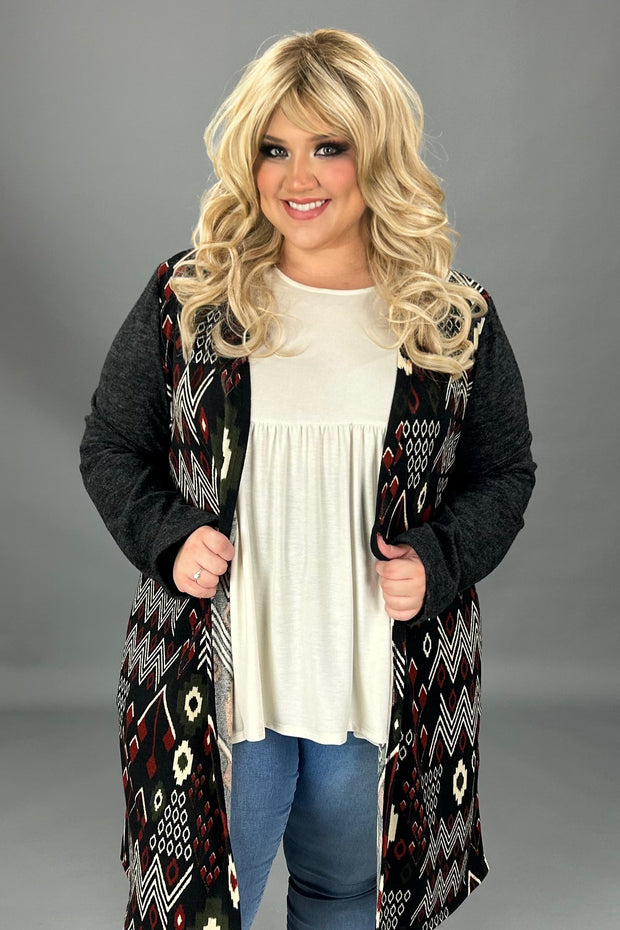 SALE!! 77 OT-P {Promises Kept} Burgundy/Black Print Duster PLUS SIZE XL 2X 3X