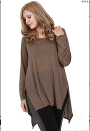 29 SD {Never Let Go} VOCAL Brown Waffle Knit Tunic w/Studs PLUS SIZE XL 2X 3X