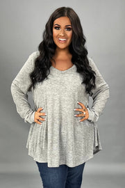 15 SLS {Going With You} Grey Long Sleeve V-Neck Top PLUS SIZE XL 2X 3X