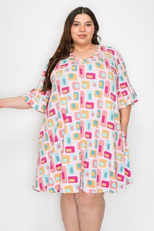 78 PSS {Better Things Ahead} Light Pink Square Print Dress EXTENDED PLUS SIZE 4X 5X 6X