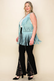 44 OT [Lace & Denim Girl} VOCAL Aqua Fringed Lace Vest PLUS SIZE 1X 2X 3X