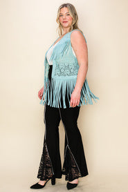 44 OT [Lace & Denim Girl} VOCAL Aqua Fringed Lace Vest PLUS SIZE 1X 2X 3X