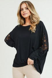 20 SD {Slice Of Lace} Black Top w/Lace PLUS SIZE 1X 2X 3X