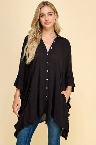 41 SLS {Open Your Mind} Black Sharkbite Hem Top PLUS SIZE 1X 2X 3X