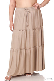 LEG-48 {Promising Future} Lt. Mocha Tiered Maxi Skirt PLUS SIZE 1X 2X 3X