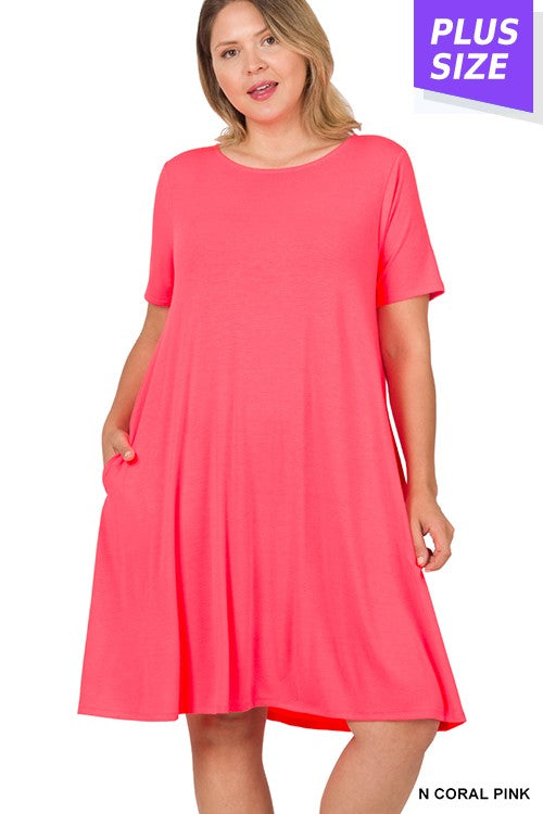 51 SSS {Perfectly You} Zenana Neon Coral Pink Dress PLUS SIZE 1X 2X 3X