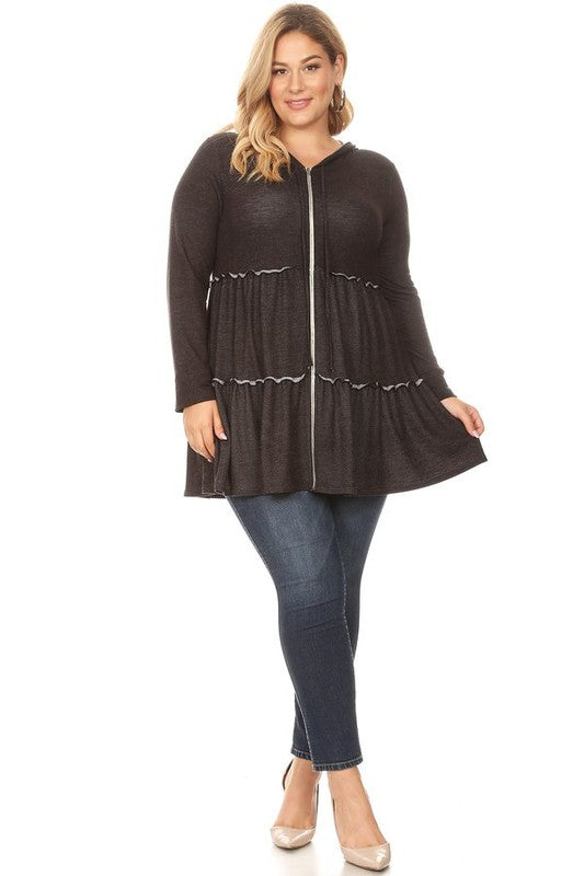 83 OT {Love Yourself First} Charcoal Tiered Hooded Zip Up Jacket PLUS SIZE 1X 2X 3X