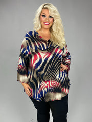 SALE!!1-25 PQ {Easy To Style} Taupe Navy Pink Print V-Neck Tunic EXTENDED PLUS SIZE 3X 4X 5X