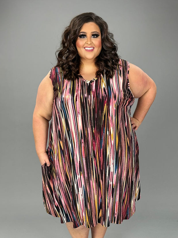 70 PSS-B {Final Thoughts} Multi-Color Print V-Neck Dress EXTENDED PLUS SIZE  3X 4X 5X