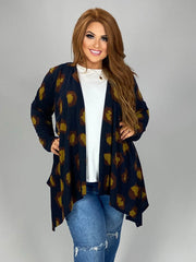 SALE! 13 OT-A {Far From Over} Navy Camel Printed  Cardigan PLUS SIZE XL 2X 3X