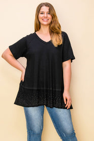 50 SD {In Your Head} VOCAL Black Waffle Knit V-Neck Top PLUS SIZE XL 2X 3X