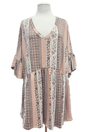 53 PSS {S'mores Around The Fire}  Brown & Orange V-Neck Scroll Print  Tunic EXTENDED PLUS SIZE 1X 2X 3X 4X 5X