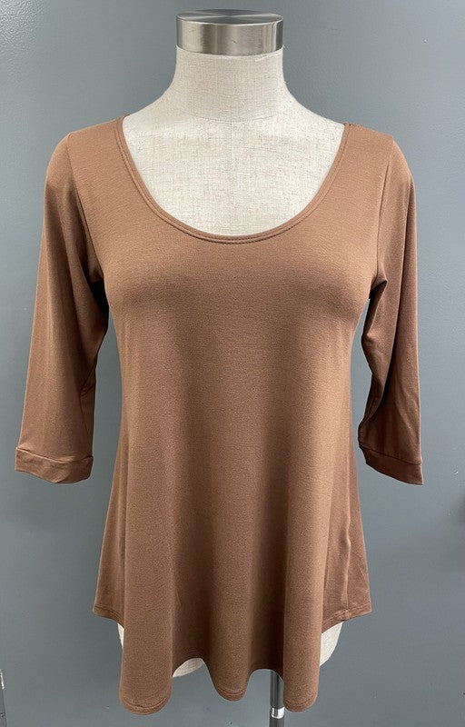 68 SQ {Be Happy With Who You Are} Mocha 3/4 Sleeve Top PLUS SIZE 1X 2X 3X