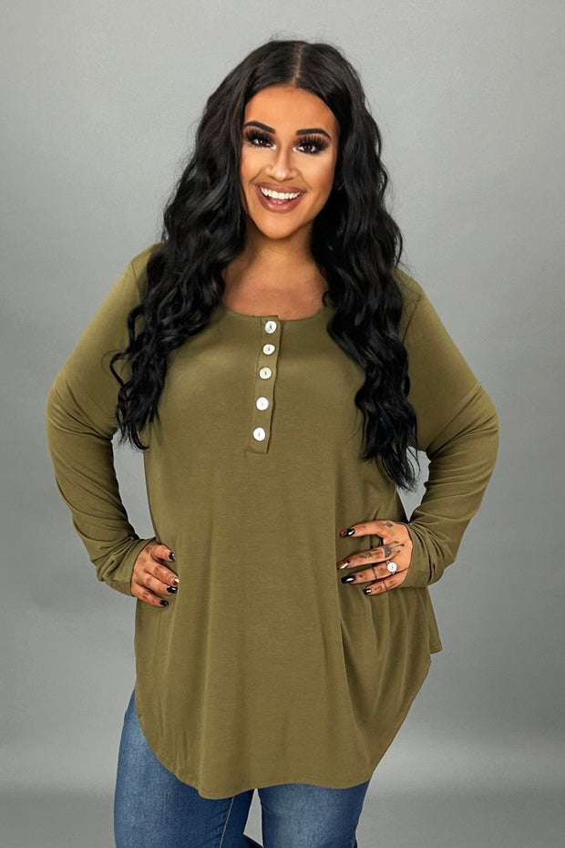 25 SLS {Take Your Turn} Olive Long Sleeve Top w/Buttons PLUS SIZE 1X 2X 3X