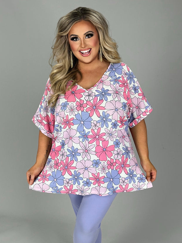 58 PSS {Wear With A Smile} Ivory Floral Waffle Knit Top PLUS SIZE 1X 2X 3X