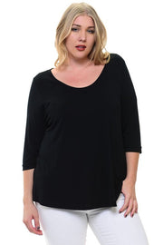 76 SQ {Be Happy With Who You Are} Black 3/4 Sleeve Top PLUS SIZE 1X 2X 3X