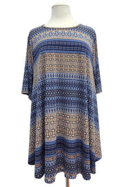 SALE! 48 PSS {A True Vision} Navy/Brown Print Rounded Hem Top EXTENDED PLUS SIZE 3X 4X 5X