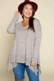 24 SLS {Time Well Spent} Oatmeal V-Neck Asymmetrical Top PLUS SIZE 1X 2X 3X